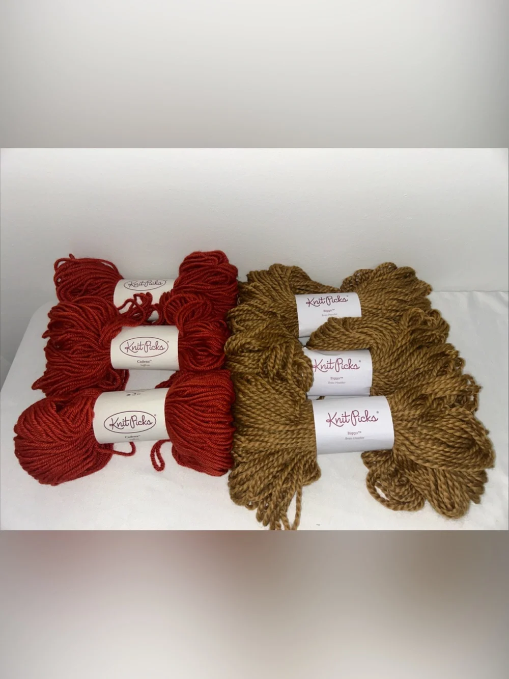 Knit Picks Bulky Lot Of 6 Saffron Cadena And Brass Heather Biggo Wool Alpaca
